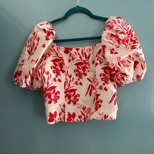 Banana republic, white red pink floral top S